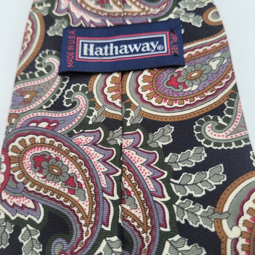 Hathaway Men's Necktie Tie Silk Blue Yellow‎ Gray Paisley Made in USA